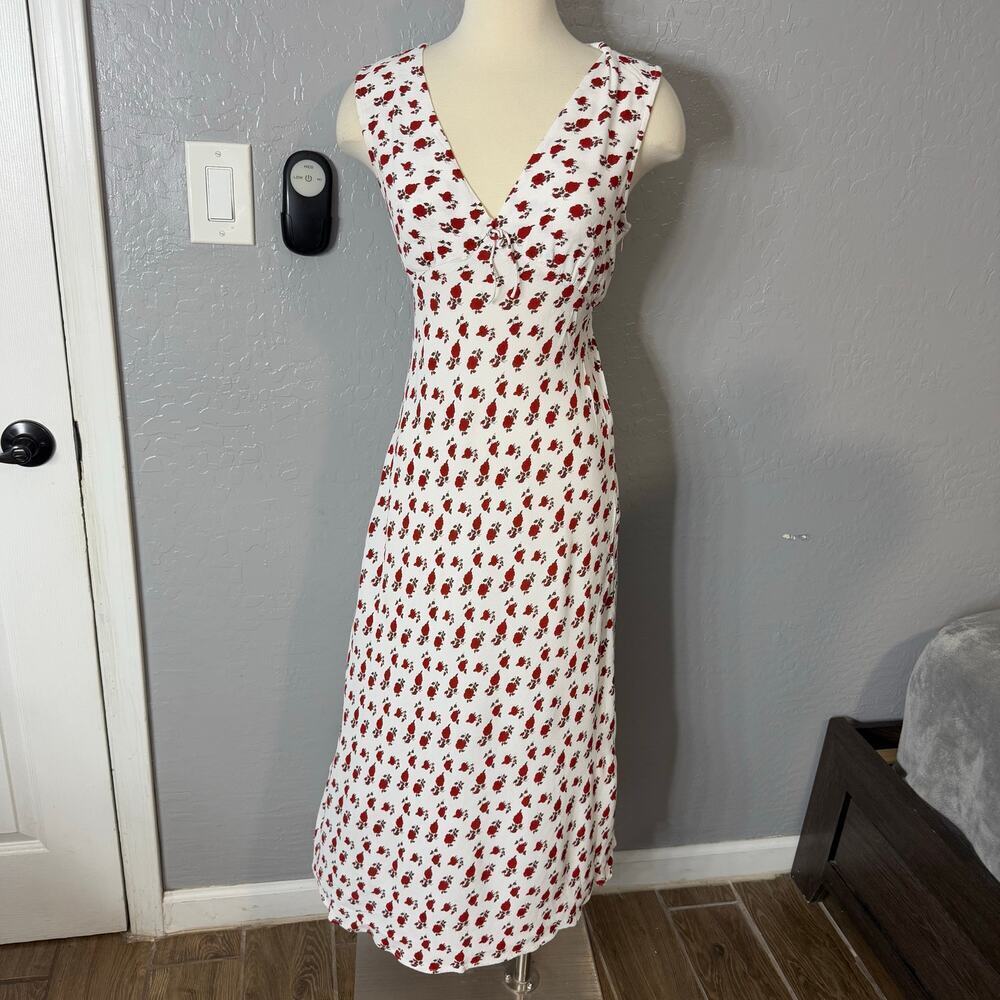 Faithfull the Brand White Midi Dress with Red Floral Print